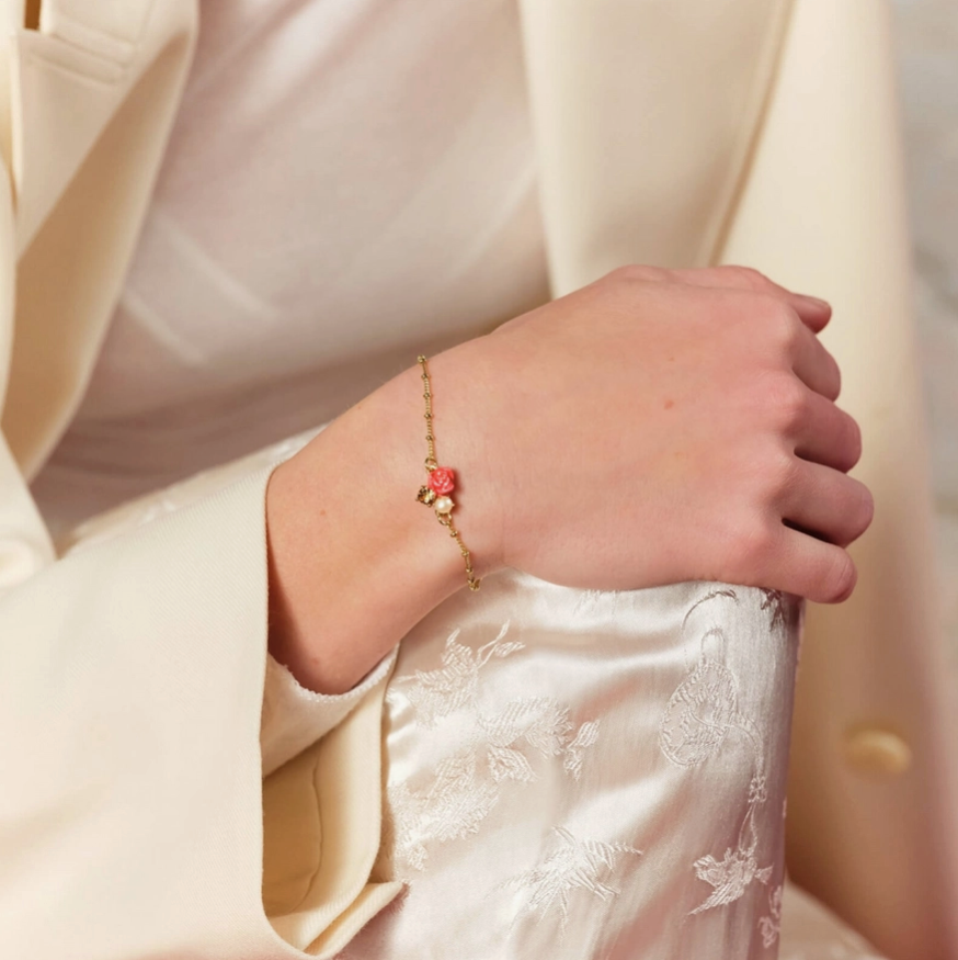 Fine Pink Bracelet with Cultured Pearl and Stone