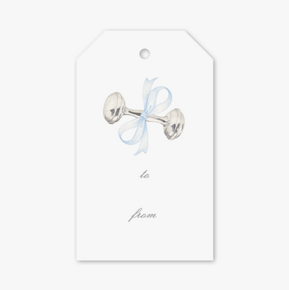 Rattle and Bow Blue Gift Tags