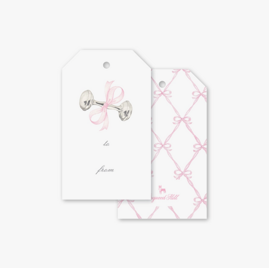 Rattle and Bow Pink Gift Tags
