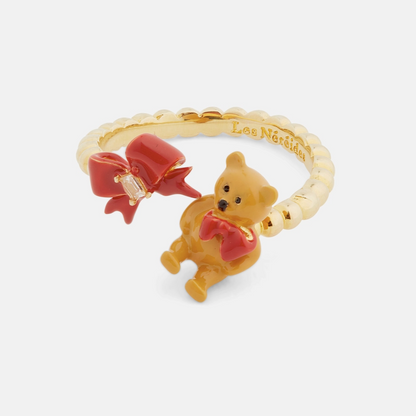 You and Me Adjustable Teddy Bear and Bow Ring